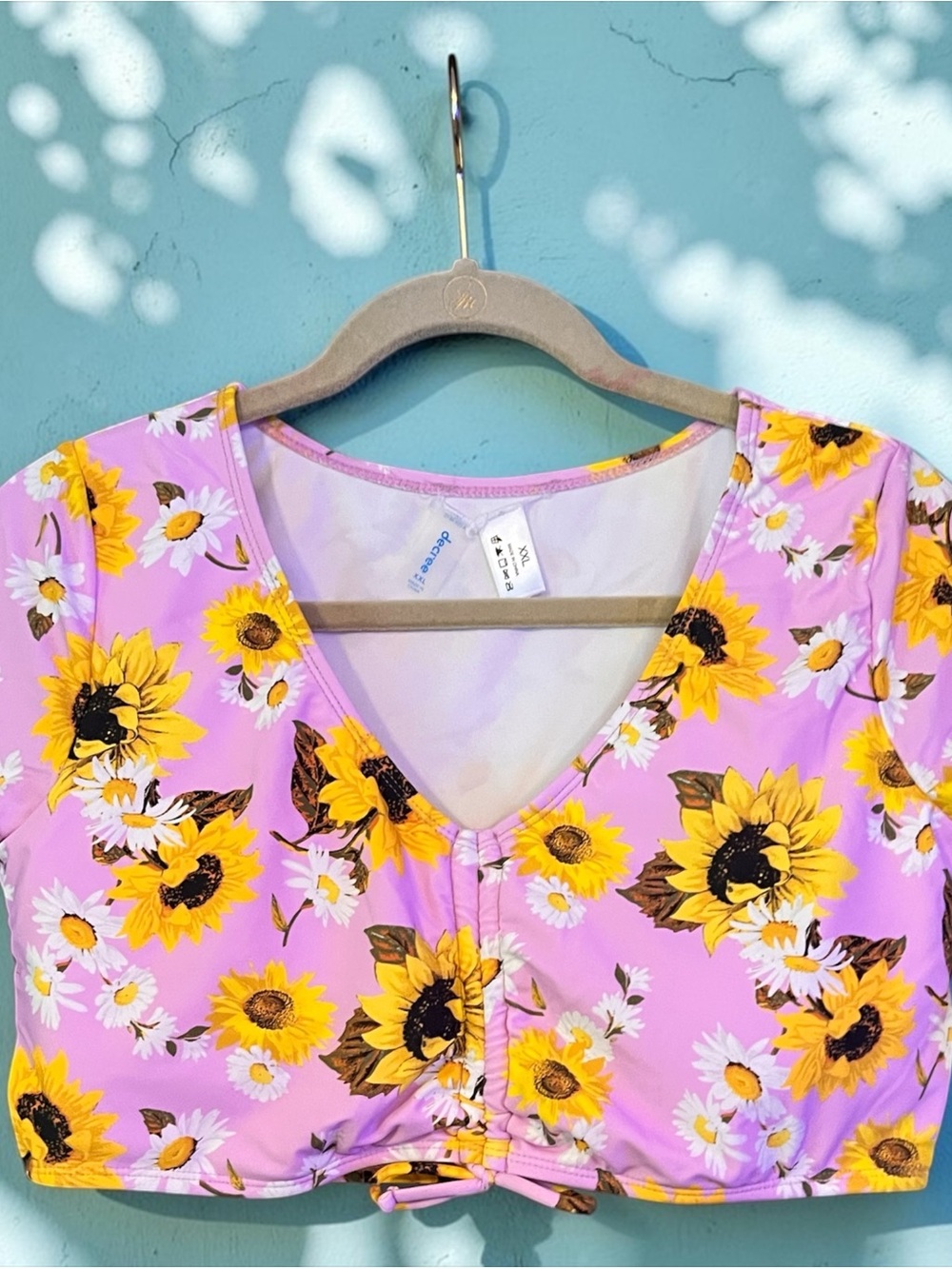 Decree Pink Sunflower Print Swim Top